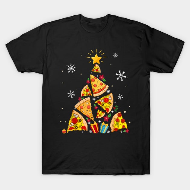 Funny Pizza Christmas Tree T-Shirt by Luna The Luminary